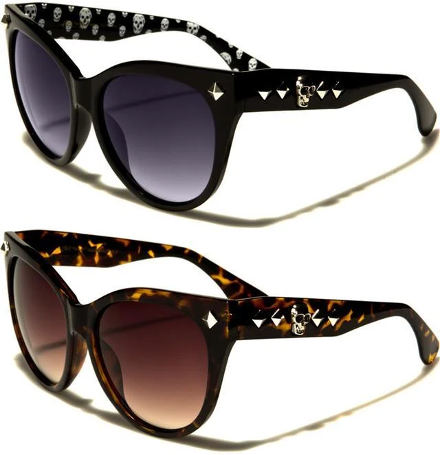 ladies sunglasses pair tint -Gothic Skull Logo Sunglasses Large Retro Cat Eye Shades for Women