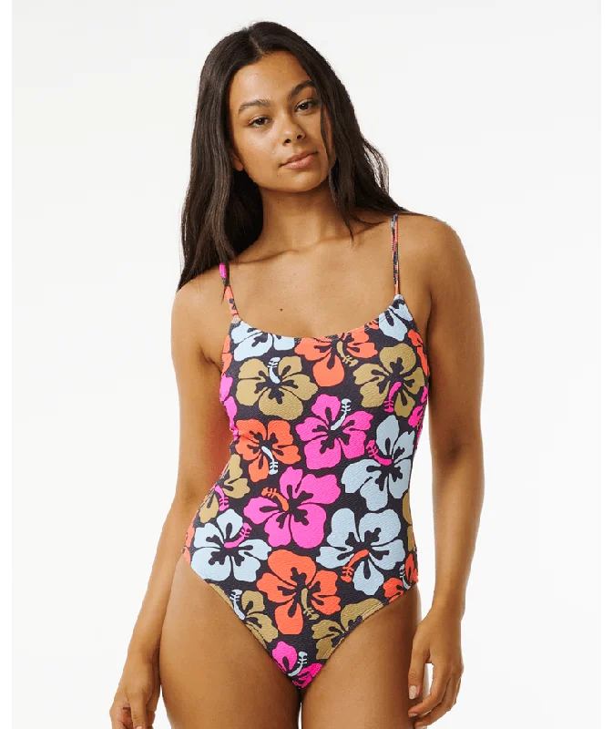 Women’s one-piece swimsuit camel chic -Rip Curl Hibiscus Heat Cheeky One Piece-Multi