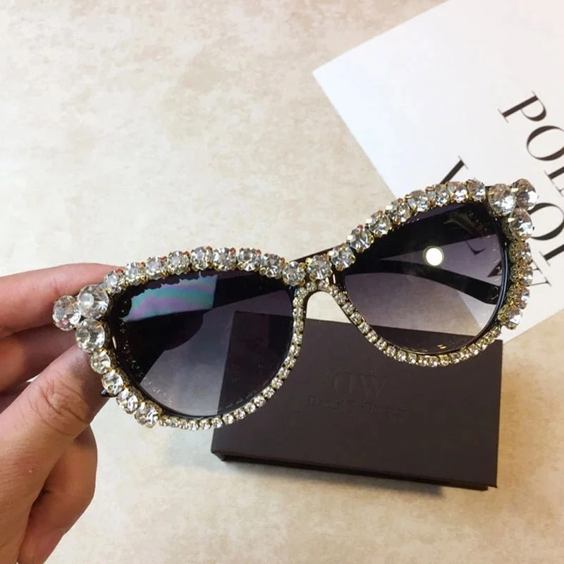 ladies sunglasses mesh vents -Women's Fashion Cat Eye Bling Diamond Rhinestone Sun Glasses