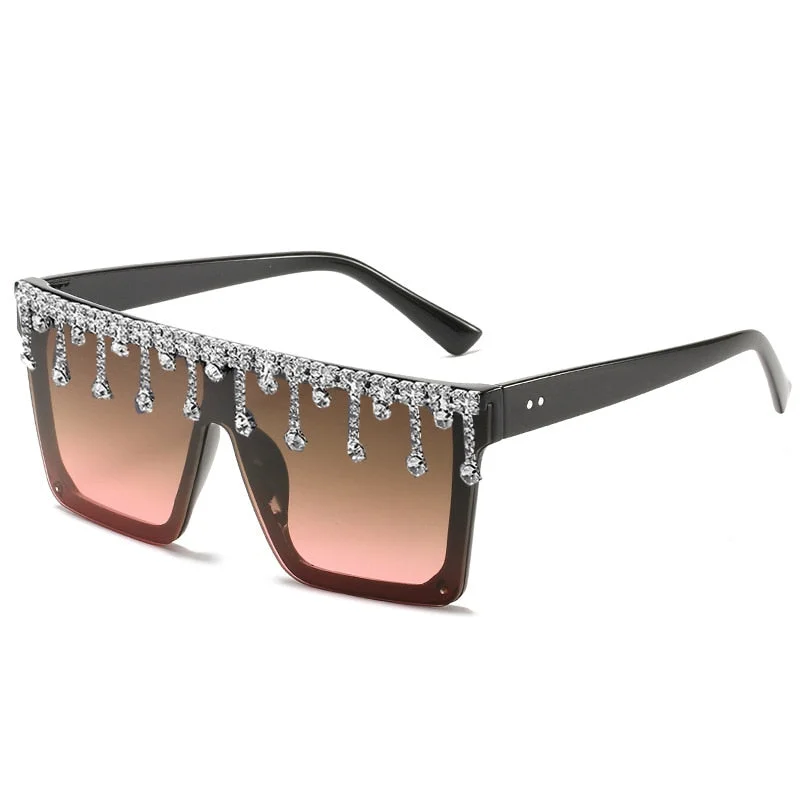 ladies sunglasses thin shield -Women's Fashion Square Tassel Oversized UV400 Eyewear Sunglasses