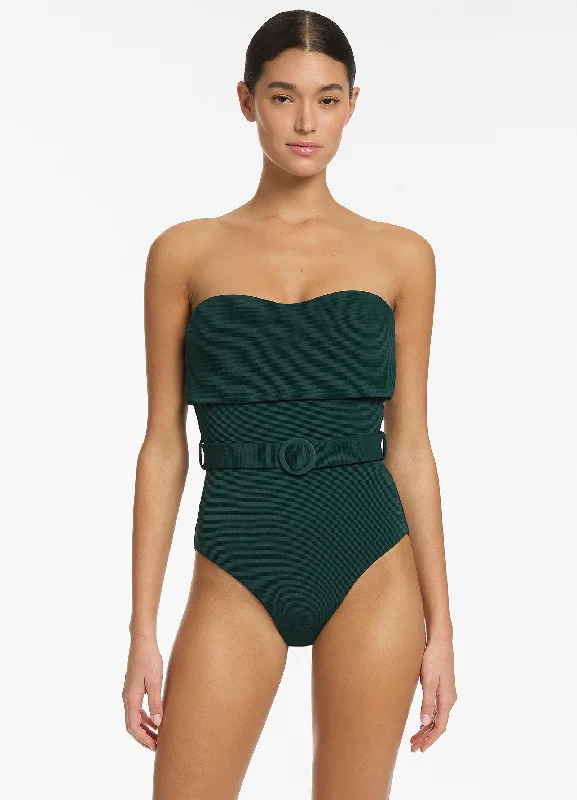 Women’s one-piece swimsuit beach bag -Isla Rib Bandeau One Piece - Forest