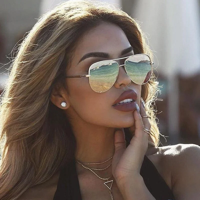 ladies sunglasses sporty chic -Women's Oversized Pilot Designer Fashion Luxury Shades Sunglasses