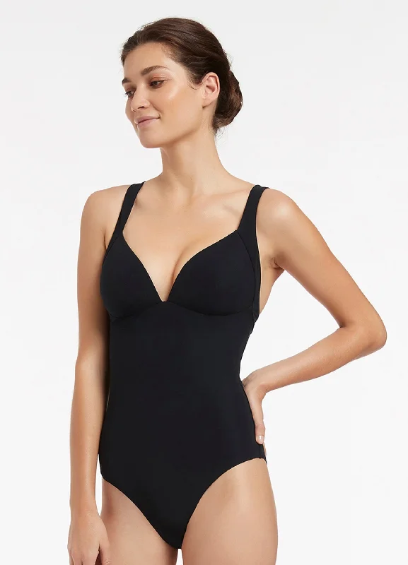 Women’s one-piece swimsuit shiny sleek -Jetset Moulded One Piece - Black