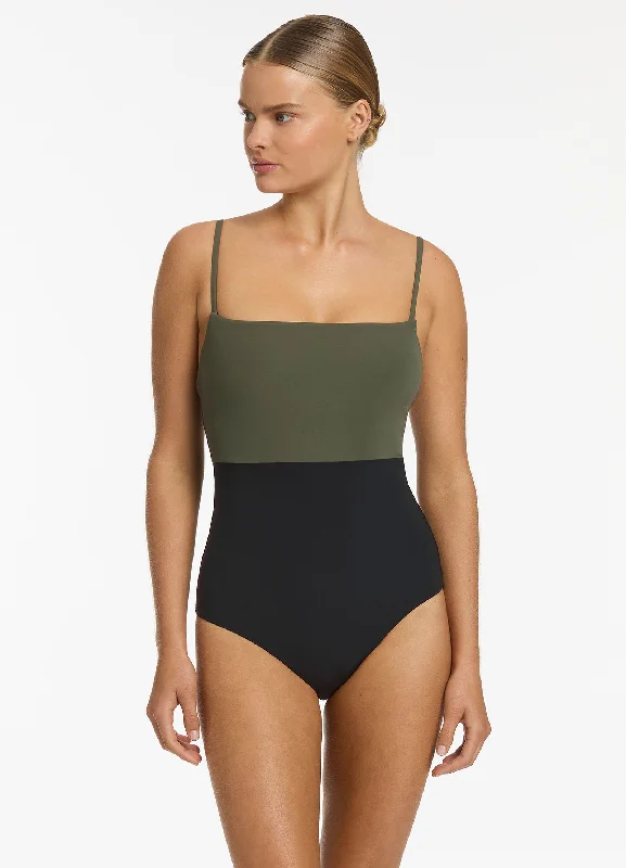 Women’s one-piece swimsuit plus size -Versa Tank One Piece - Olive/Black