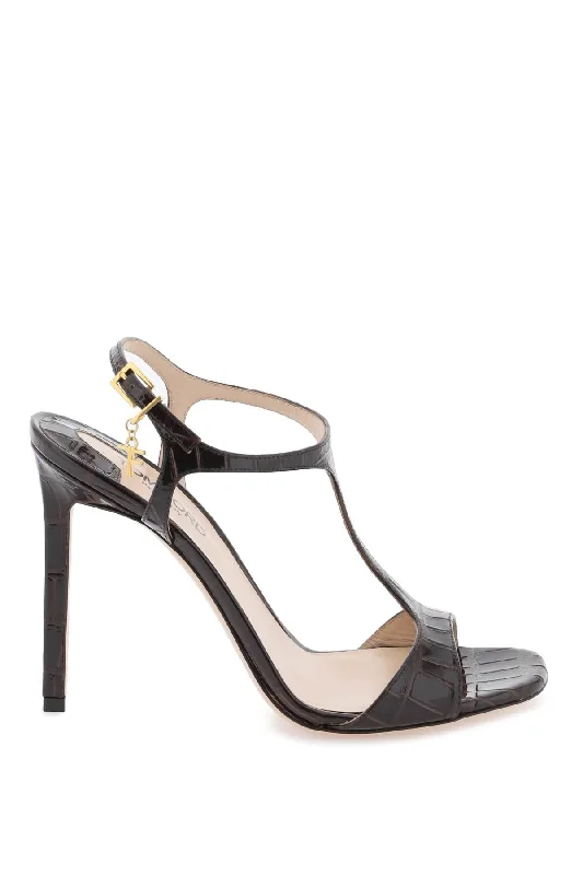 Women’s sandals striped coastal chic -Tom Ford Women's Angelina Sandals In Croco-Embossed Glossy Leather