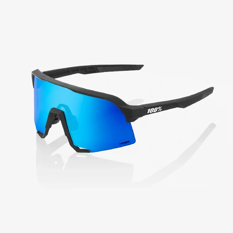 ladies sunglasses curved frames -100% S3 - Matte Black - HiPER Blue Multilayer Mirror Lens