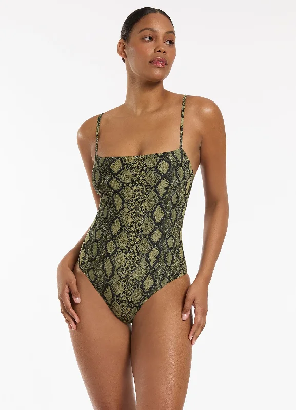 Women’s one-piece swimsuit solid elegance -Python Minimal Tank One Piece - Olive