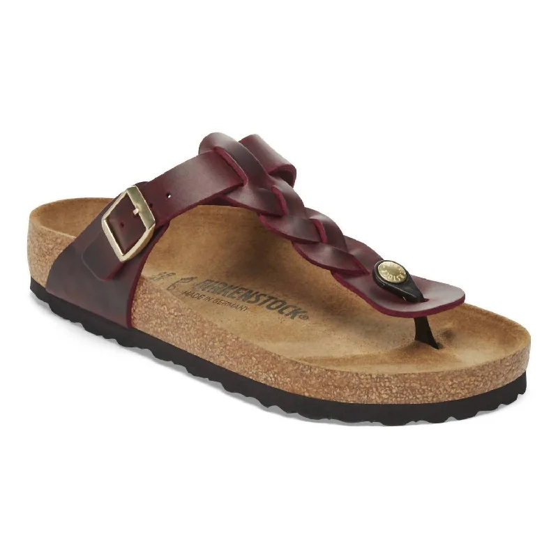 Women’s sandals local design chic -Women's Gizeh Braided Oiled Leather Sandals In Zinfandel