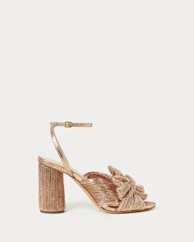 Women’s sandals textured artisan flair -Women's Camellia Pleated Bow Heel Sandal In Dune