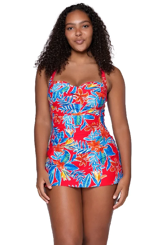 Women’s one-piece swimsuit romantic glow -Sunsets Sienna Swim Dress - Tiger Lily - FINAL SALE