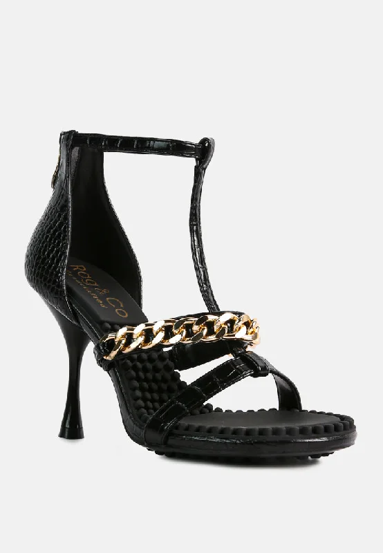 Women’s sandals resort sleek style -DAKOTA Metal Chain Embellishment Sandals in Black