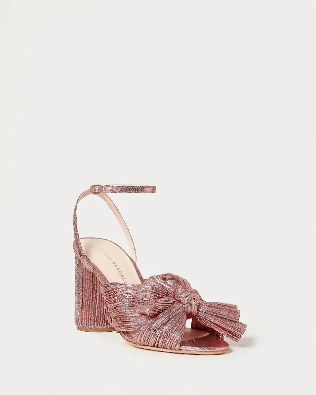 Women’s sandals sleek minimalist flair -Women's Camellia Pleated Bow Heel Sandal In Metallic Rose