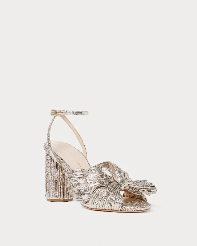 Women’s sandals kaftan layer glow -Women's Camellia Pleated Bow Heel In Champagne