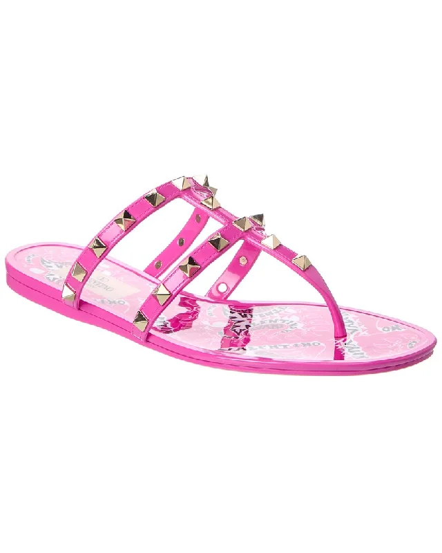 Women’s sandals local design chic -Valentino Rockstud Caged Rubber Sandal