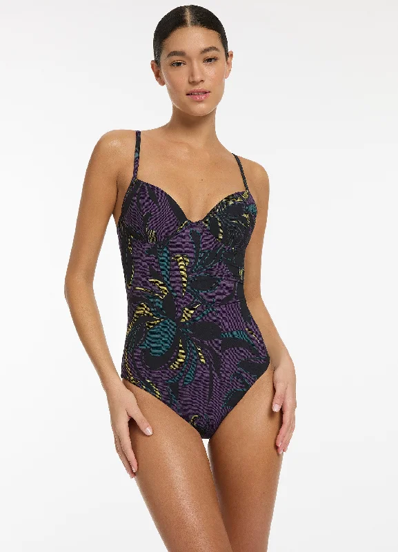 Women’s one-piece swimsuit whimsical charm -Midnight Tropical Moulded Underwire One Piece - Amethyst