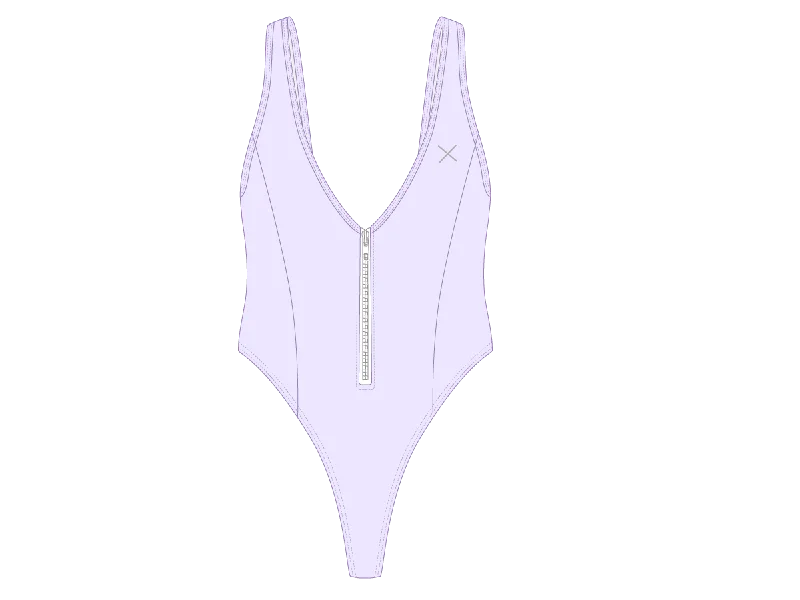 Women’s one-piece swimsuit high neck -Lavender Zipper One-Piece