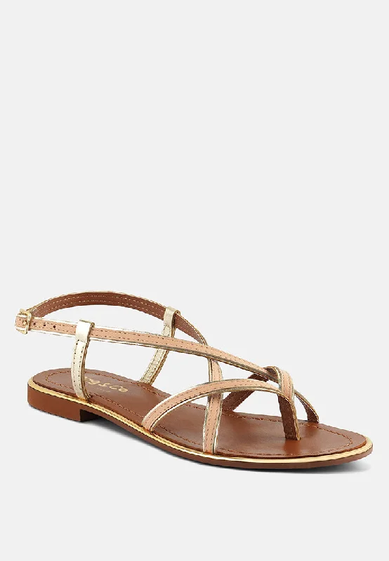 Women’s sandals T-strap modern chic -PHEOBE Strappy Beige Flat Sandals