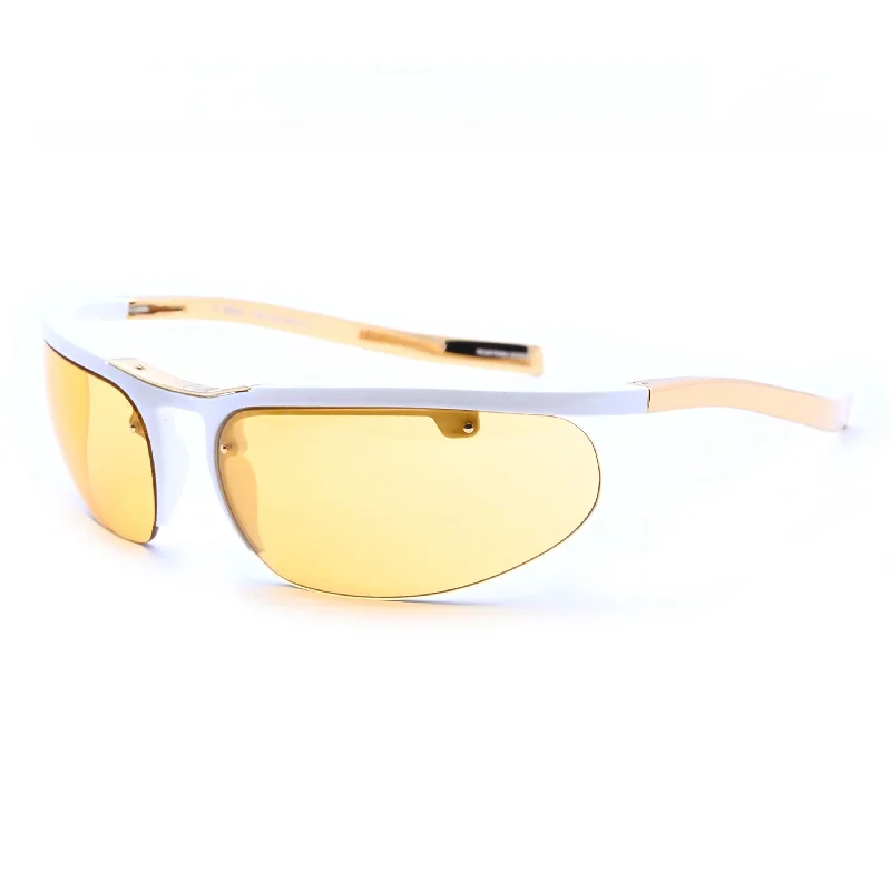 ladies sunglasses curved frames -The Continental™ - White with Gold arms - Yellow