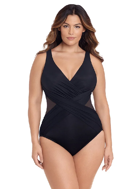 Women’s one-piece swimsuit pool float -Miraclesuit Womens Illusionist Crossover Plus Size One Piece Swimsuit - Black