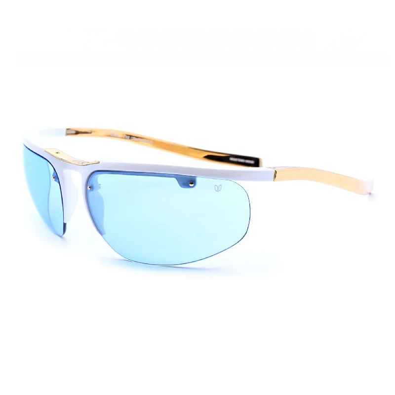 ladies sunglasses pearl finish -The Continental™ - White with Gold arms - Sky Blue