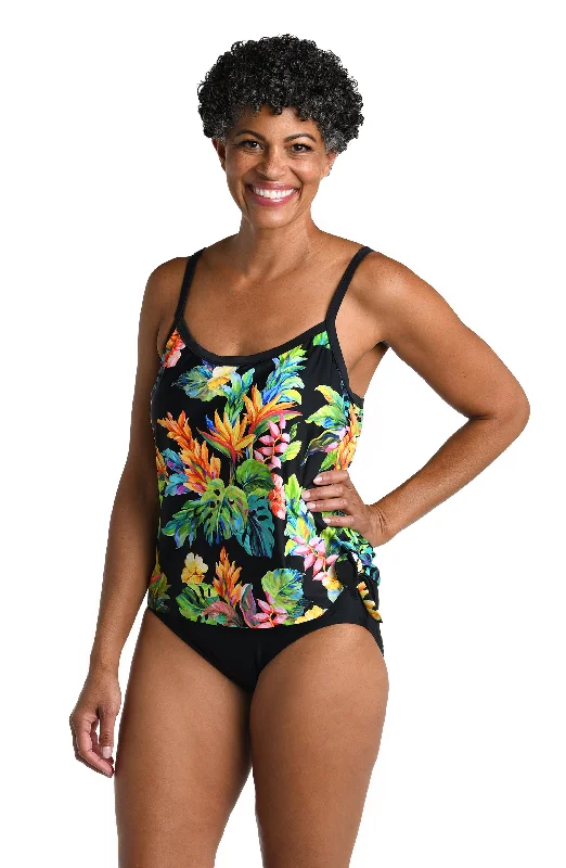 Women’s one-piece swimsuit geometric pop -Maxine Of Hollywood Scoop Neck Faux Tankini One Piece - Oahu - FINAL SALE!