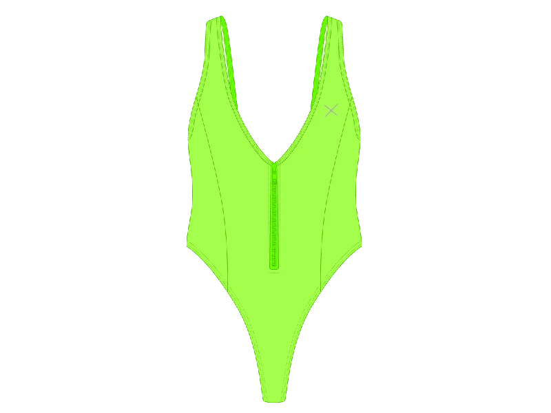 Women’s one-piece swimsuit timeless flair -Lime Green Zipper One-Piece