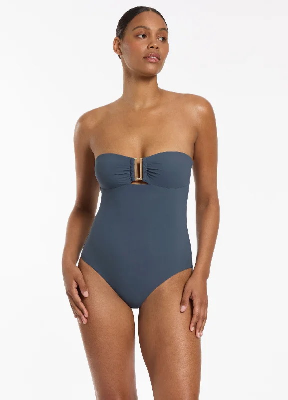 Women’s one-piece swimsuit backless flair -Jetset Bandeau One Piece - Steel Blue