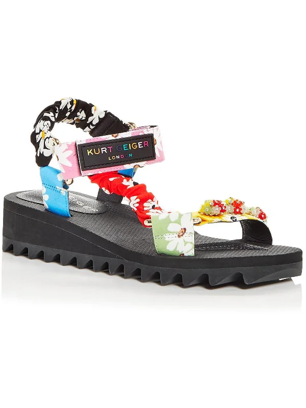 Women’s sandals bold statement step -Orion Womens Embellished Floral Wedge Sandals