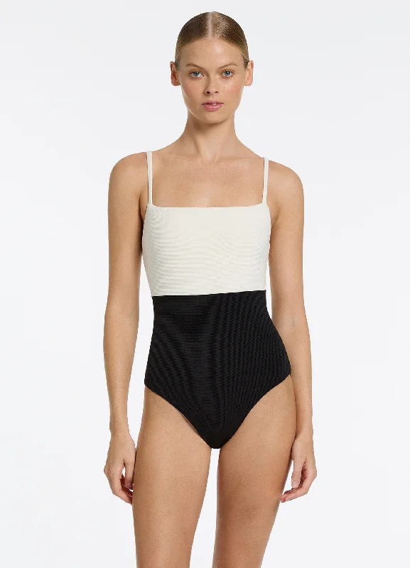 Women’s one-piece swimsuit artisanal -Versa Rib Minimal Tank One Piece - Black/Cream