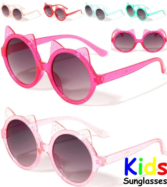 ladies sunglasses hook arms -Girl's Glitter Round Cute Ear Sunglasses for Kid's