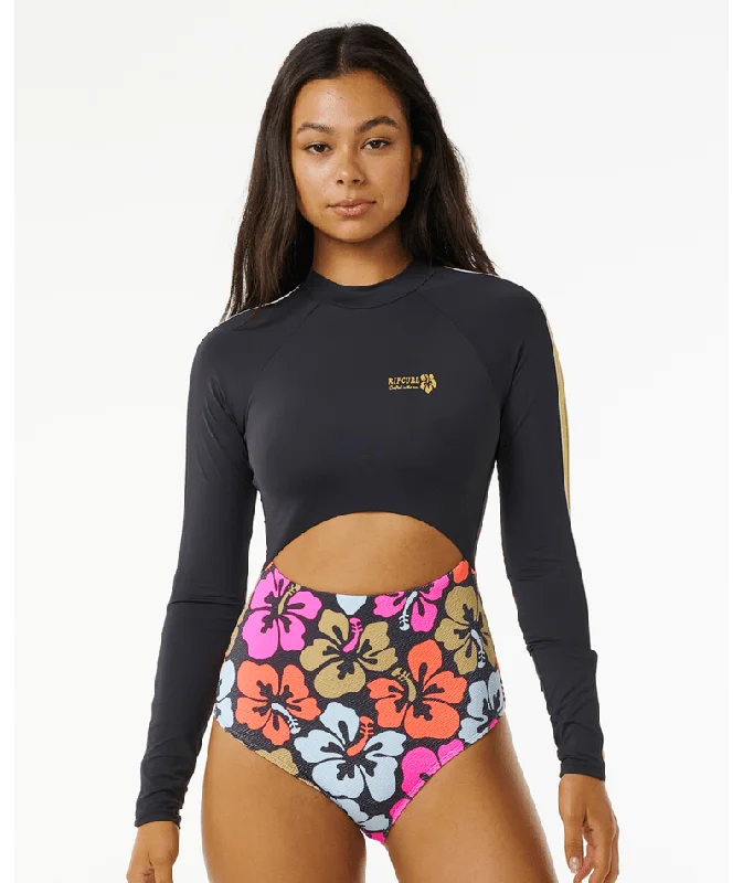 Women’s one-piece swimsuit surf ready -Rip Curl Hibiscus Heat Plice L/S One Piece-Multi