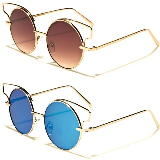 ladies sunglasses pose glow -VG Metal Round Cat Eye Steampunk Sunglasses for women