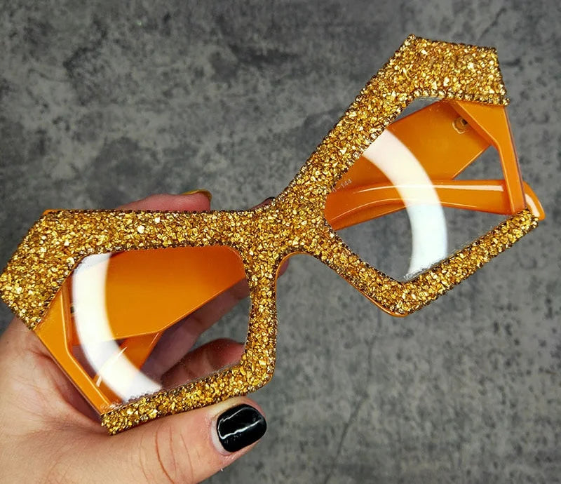 ladies sunglasses 70s tint -Women's Luxury Oversized Punk Style Diamond Bling Crystal Sunglasses