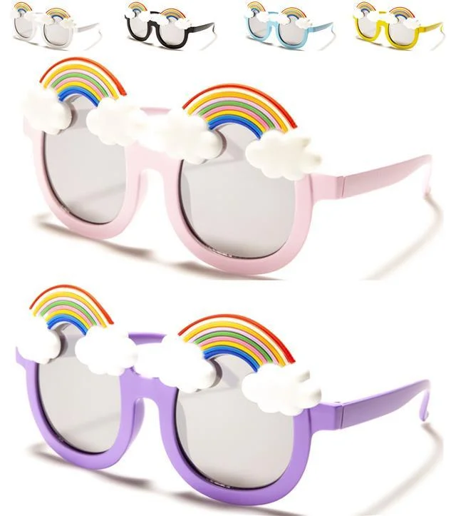 ladies sunglasses frost shine -Cute Girl's Round Rainbow & Cloud Kids sunglasses