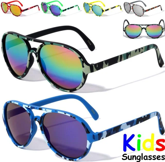 ladies sunglasses clip lenses -Children's Unisex Camo Pilot style Sunglasses for Boy's and Girl's