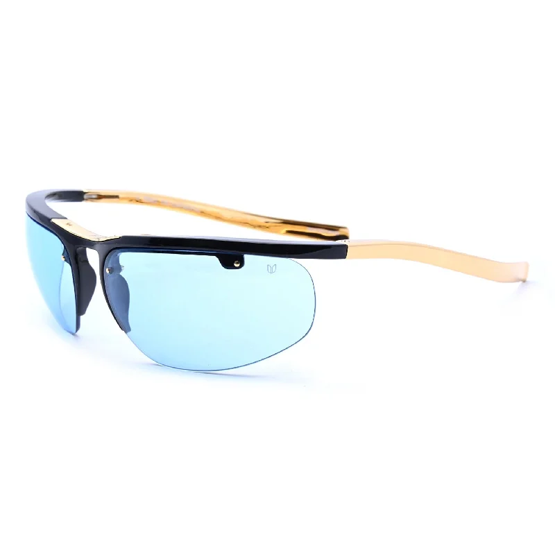 ladies sunglasses wave pattern -The Continental™ - Black with Gold arms - Sky Blue