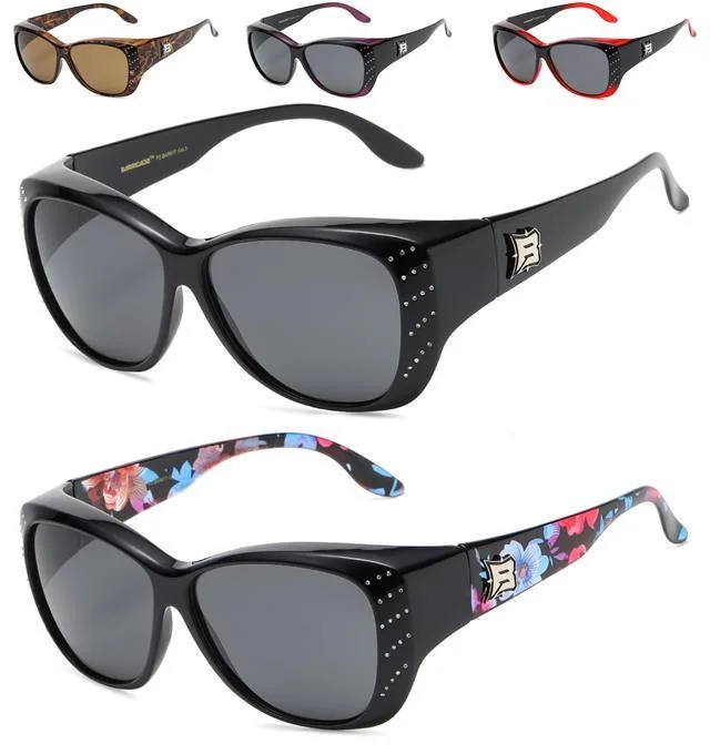 ladies sunglasses mesh vents -Women's Polarised Butterfly Fit Over Sunglasses Cover Over Glasses Diamante