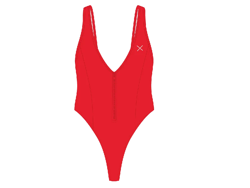 Women’s one-piece swimsuit sexy glow -Rose Red Zipper One-Piece