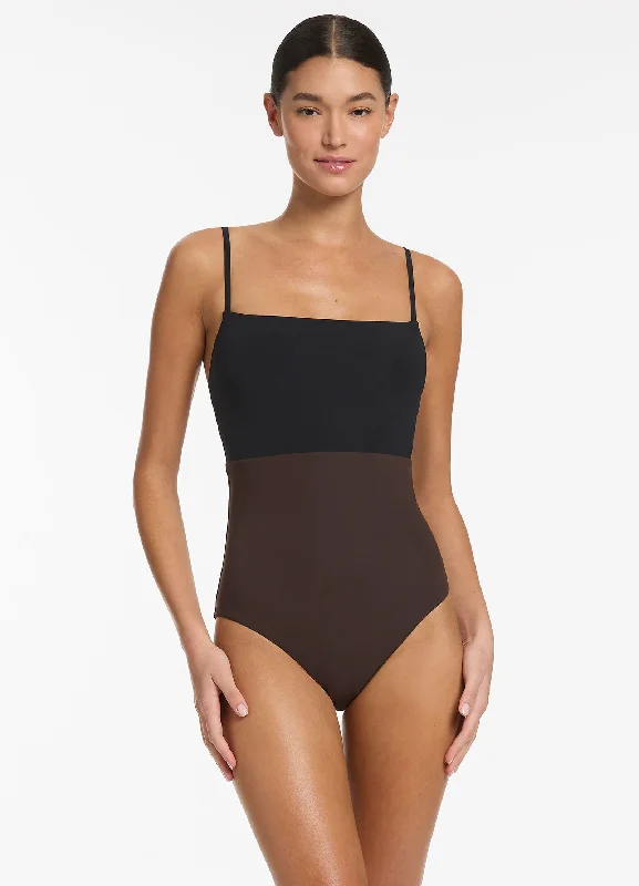 Women’s one-piece swimsuit ribbed chic -Versa Tank One Piece - Black/Chocolate