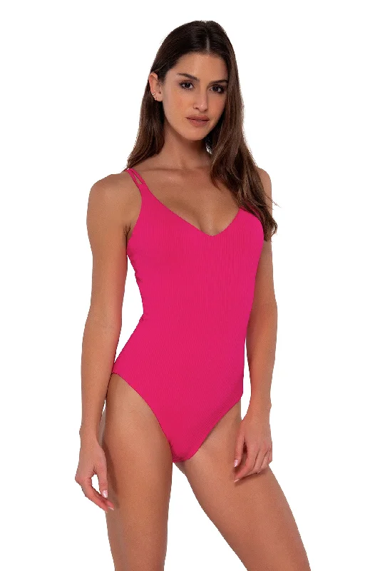 Women’s one-piece swimsuit aqua glow -Sunsets Veronica One Piece Swimsuit - Begonia Sandbar Rib