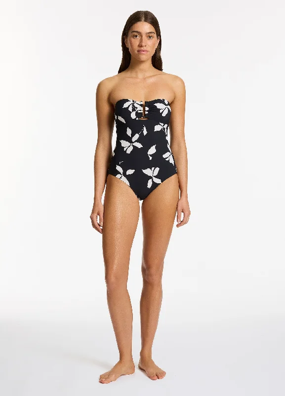 Women’s one-piece swimsuit ash subtle -Elora Bloom Bandeau One Piece - Black