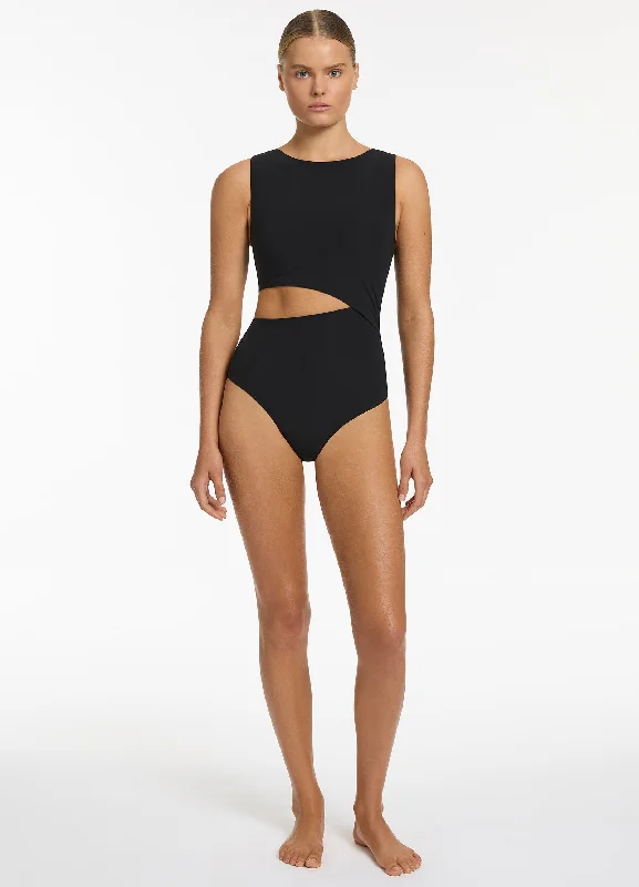 Women’s one-piece swimsuit budget chic -Jetset Cut Out Tank One Piece - Black