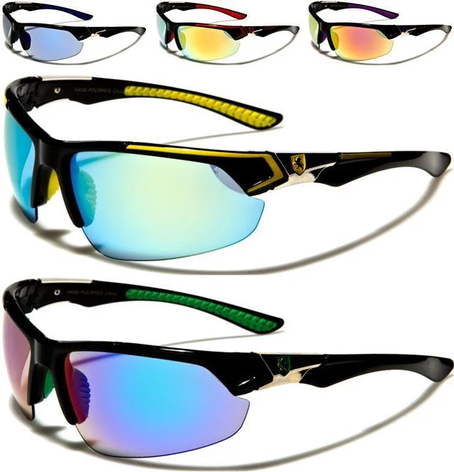 ladies sunglasses slit temples -Men's Golf Sports Wrap Around Sunglasses with Mirror Lens