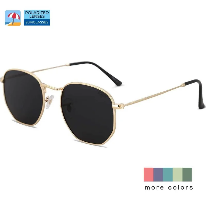 ladies sunglasses five layer -Hipster Hexagonal Polarized Sunglasses Geometric Square Metal Frame