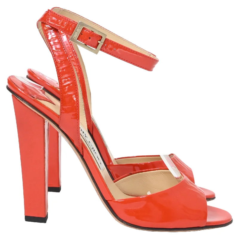 Women’s sandals travel pack glow -Jimmy Choo Ankle Strap High-Heeled Sandals in Red Patent Leather