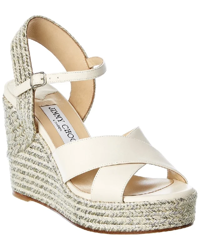 Women’s sandals online trendy chic -Jimmy Choo Dellena 100 Leather Wedge Sandal