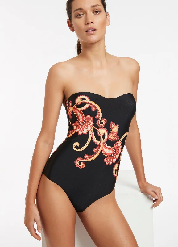 Women’s one-piece swimsuit winter chic -Silk Road Bandeau One Piece - Black