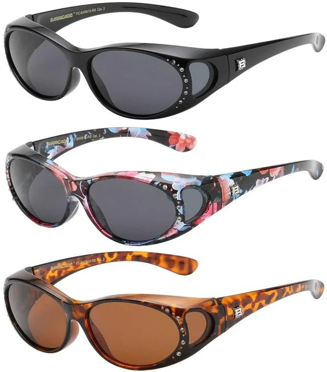 ladies sunglasses dipped lenses -Womens Rhinestone Polarized Cover Over Fit Over your Glasses Polarised Sunglasses