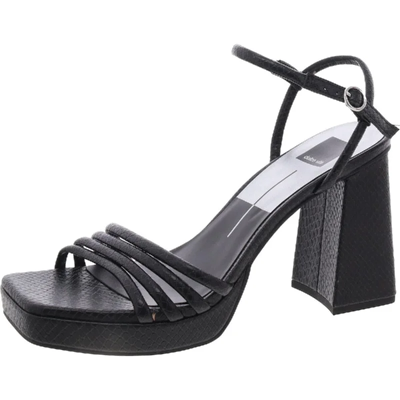 Women’s sandals deep sea blue chic -Bhfo Womens Square Open Toe Ankle Strap Block Heel