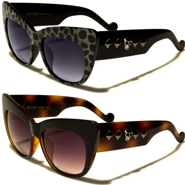 ladies sunglasses sleek tint -Designer Skull Cat Eye Sunglasses for women